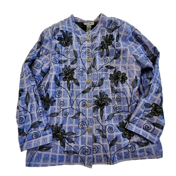Indigo Moon Jackets & Blazers - Vintage 90s Periwinkle Blue Floral Beaded Windowpane Jacket Lined XL X-large